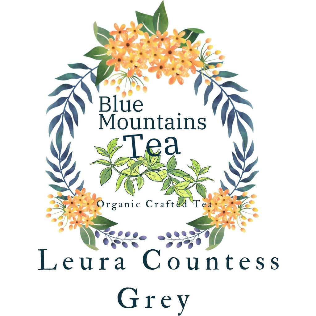 Leura Countess Grey Tea label and logo by Blue Mountains Tea Co.